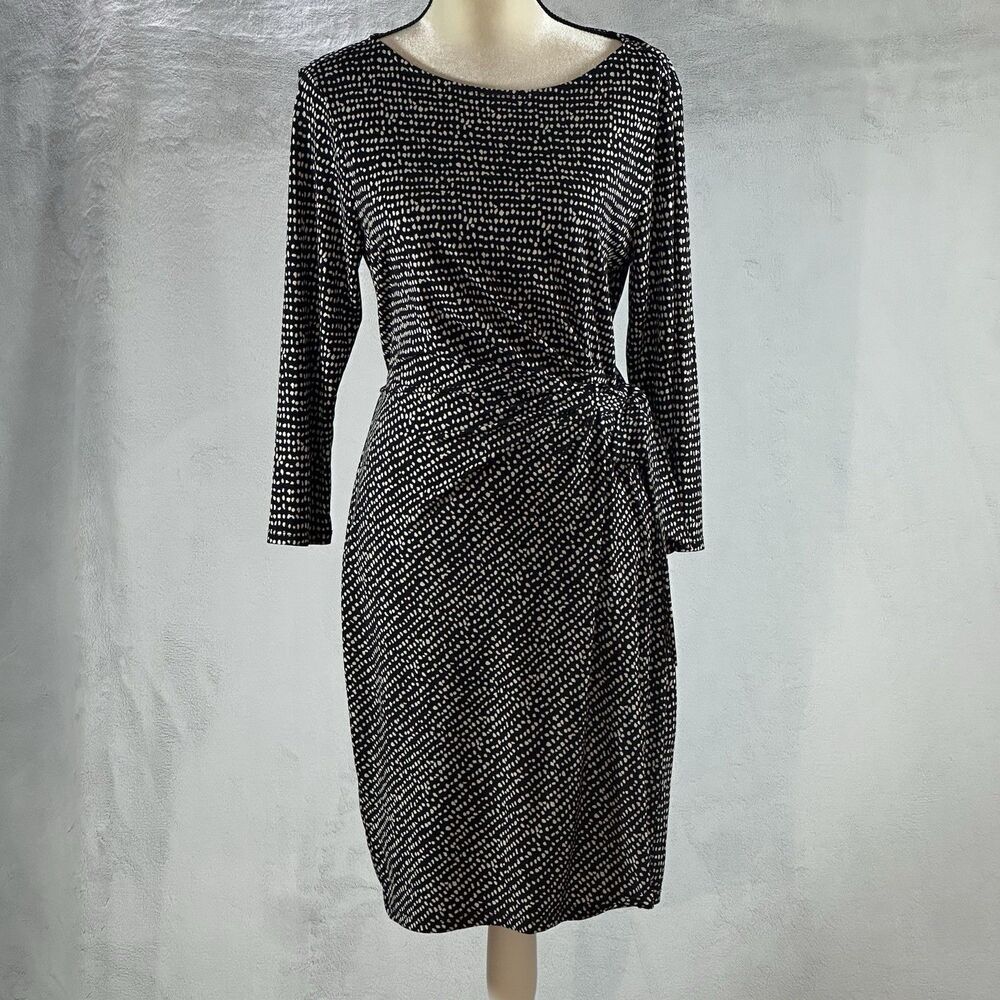 Ann Taylor Women's Dress Size Small Tie Waist 3/4 Sleeve Color Black and White